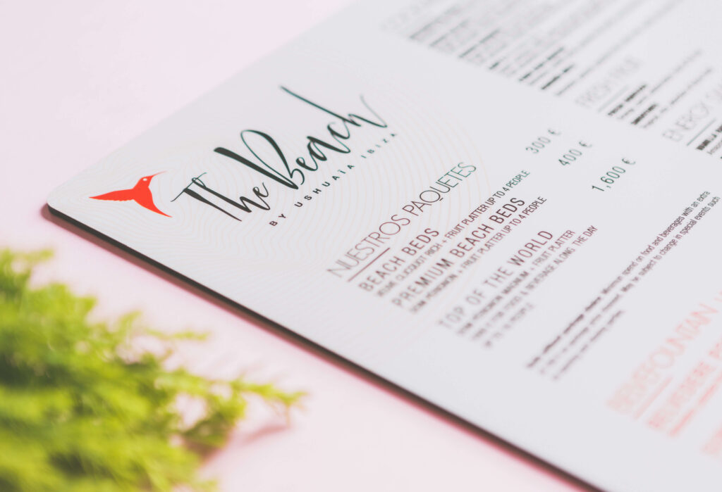 Carta para The Beach Ibiza dibond impreso